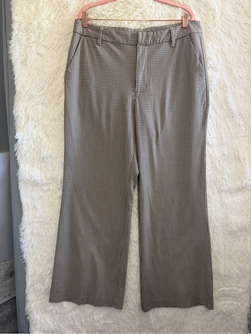 Gap Womens Academia Plaid High Rise Flare Khaki Pants Size 16 Brown Quiet Luxury
